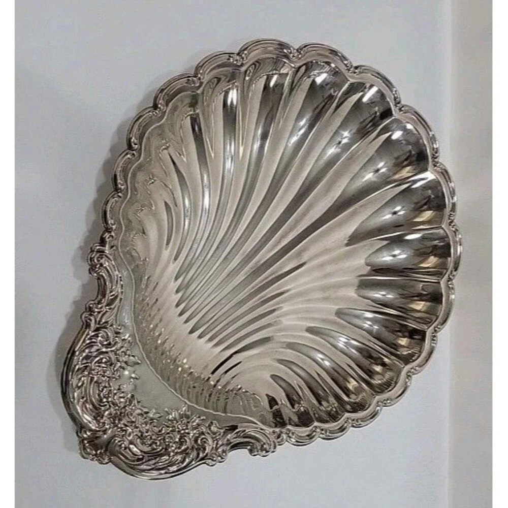 VTG Large Elegance E.P. Steel Clam Shell Serving Dish Tray - Ornate Floral 14